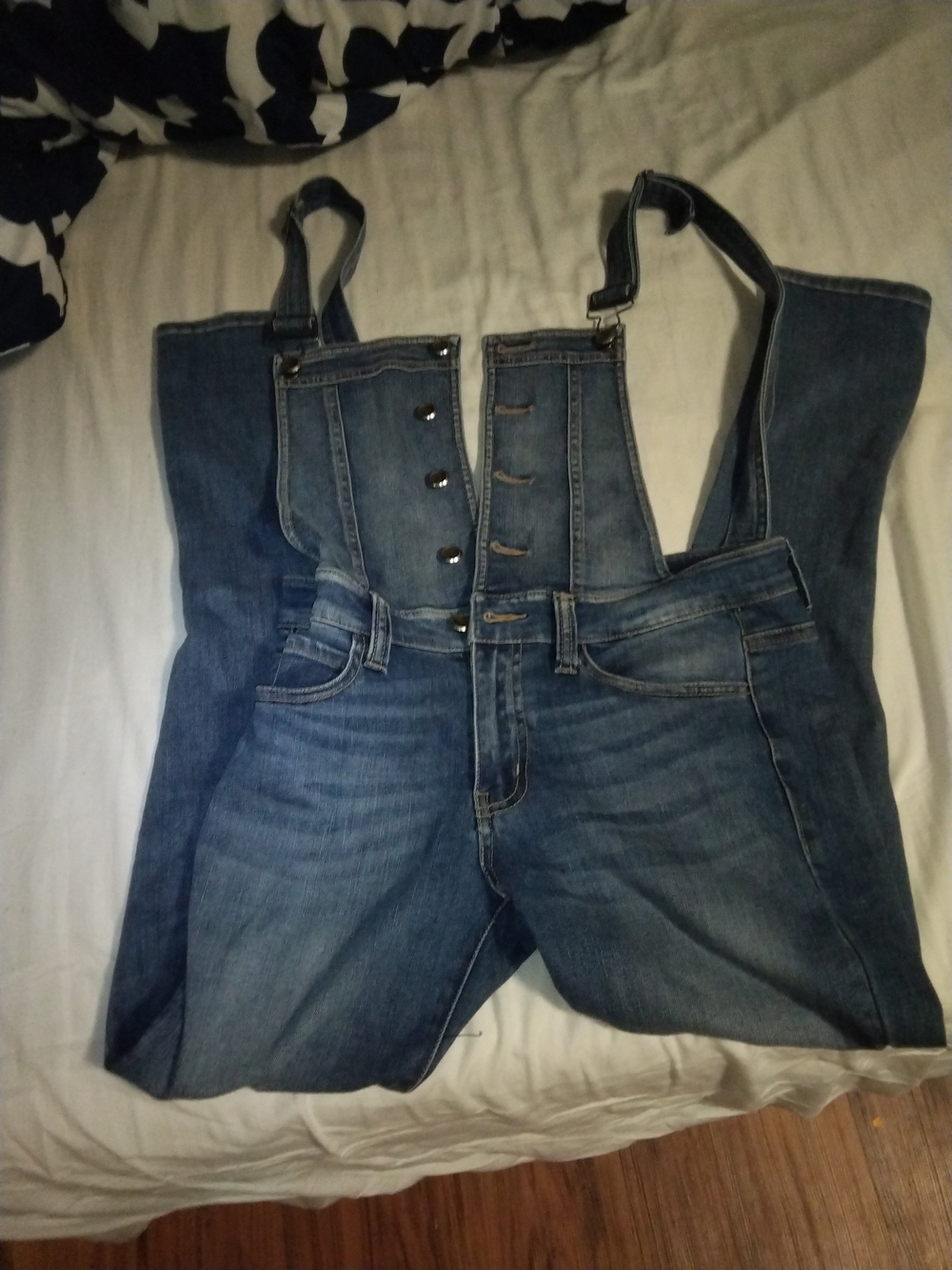 KanCan Medium Blue Denim Button-Front Overalls